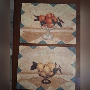 Pimpernel cork-backed placemats featuring an "Oranges and Lemons" citrus fruit